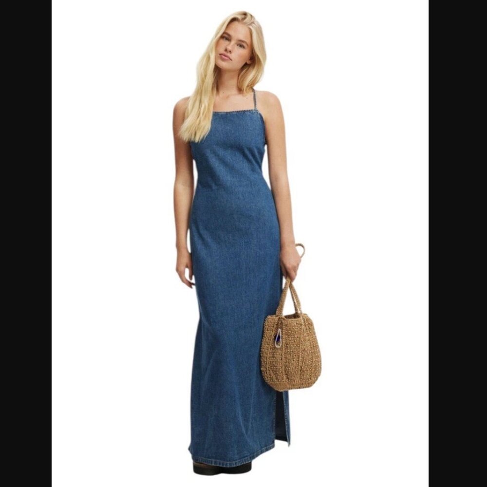 Cotton On Tate Denim Maxi Dress Mystic Blue Sz. US 4 NWT
